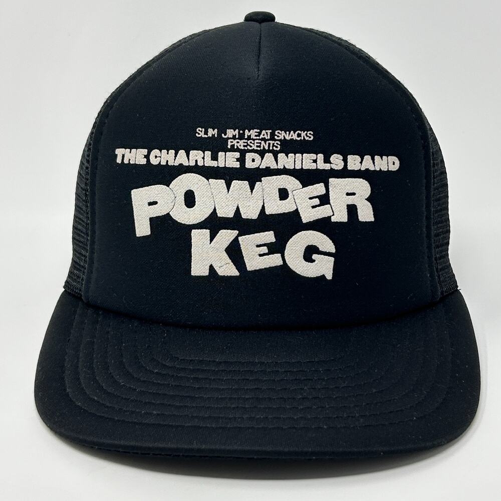 Vintage Charlie Daniels Band Trucker Hat Baseball Cap Powder Keg Snapback Black